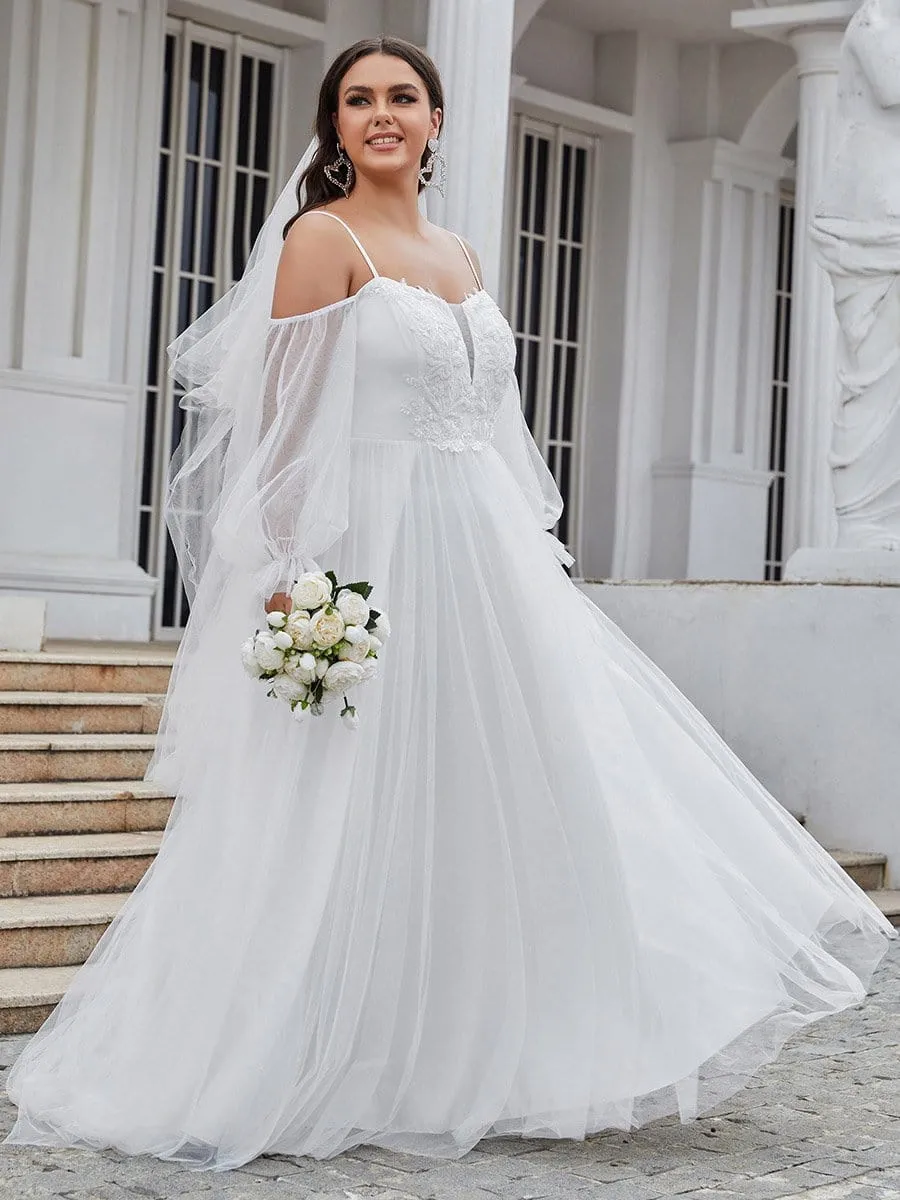 Plus Size Boho Chic Cold Shoulder Lantern Sleeve Wedding Dress