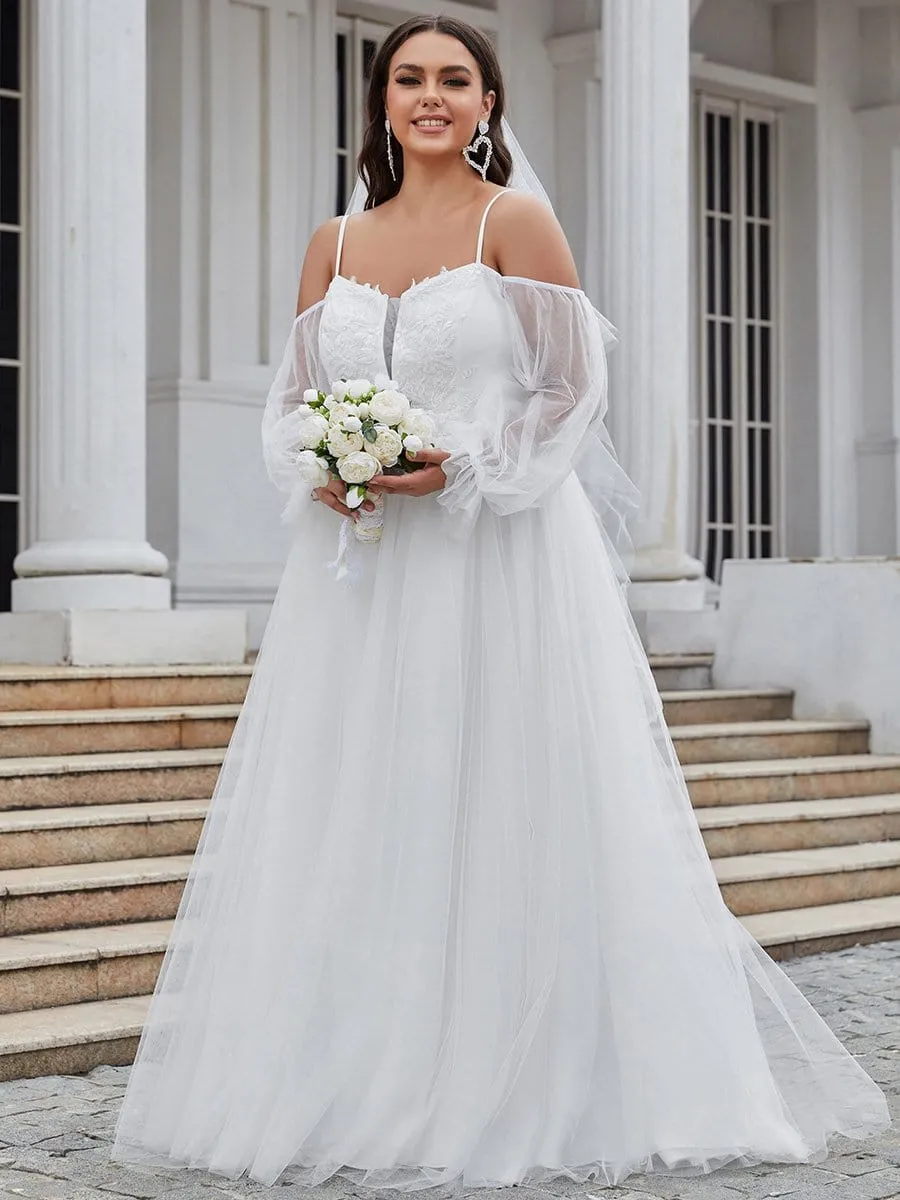 Plus Size Boho Chic Cold Shoulder Lantern Sleeve Wedding Dress