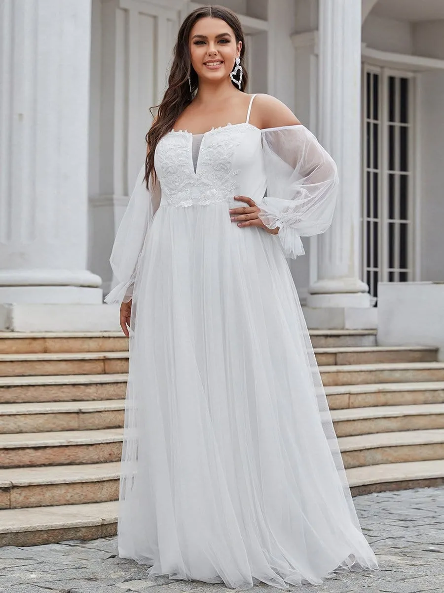 Plus Size Boho Chic Cold Shoulder Lantern Sleeve Wedding Dress