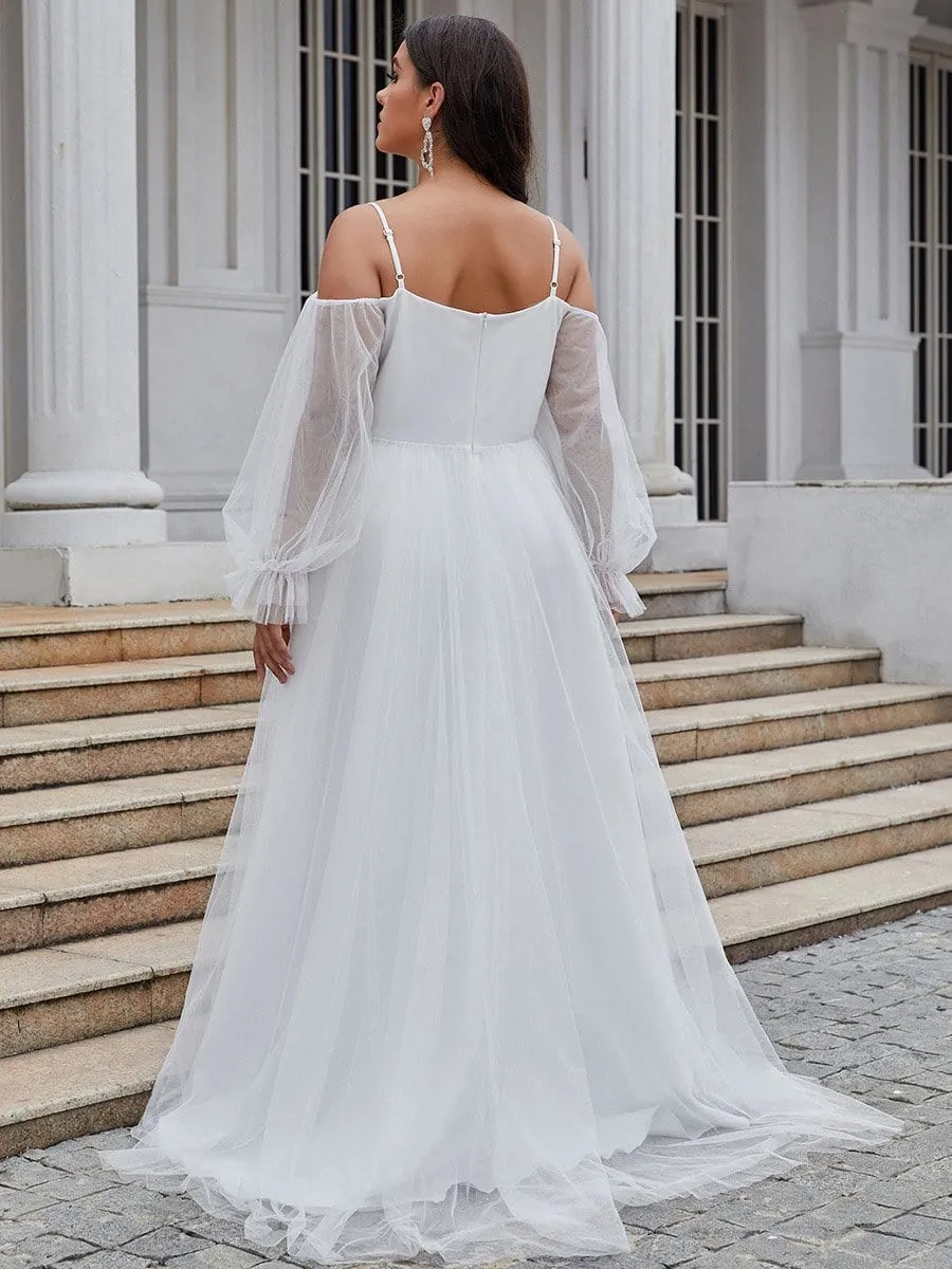 Plus Size Boho Chic Cold Shoulder Lantern Sleeve Wedding Dress