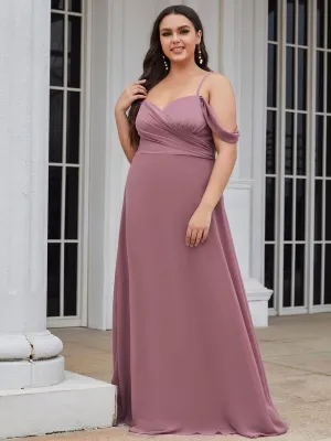 Plus Size V-Neck Cold Shoulder Bridesmaid Dress