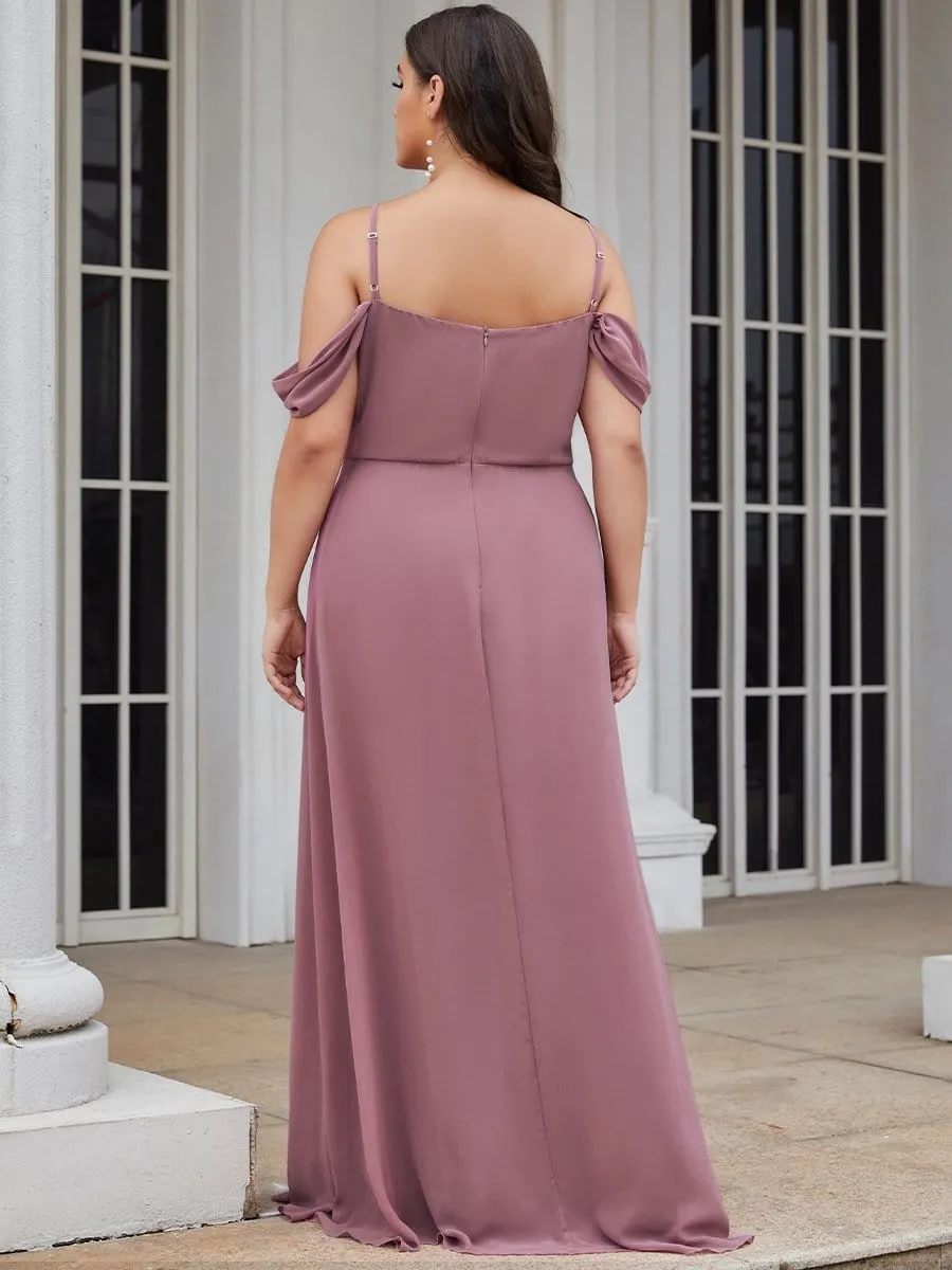 Plus Size V-Neck Cold Shoulder Bridesmaid Dress