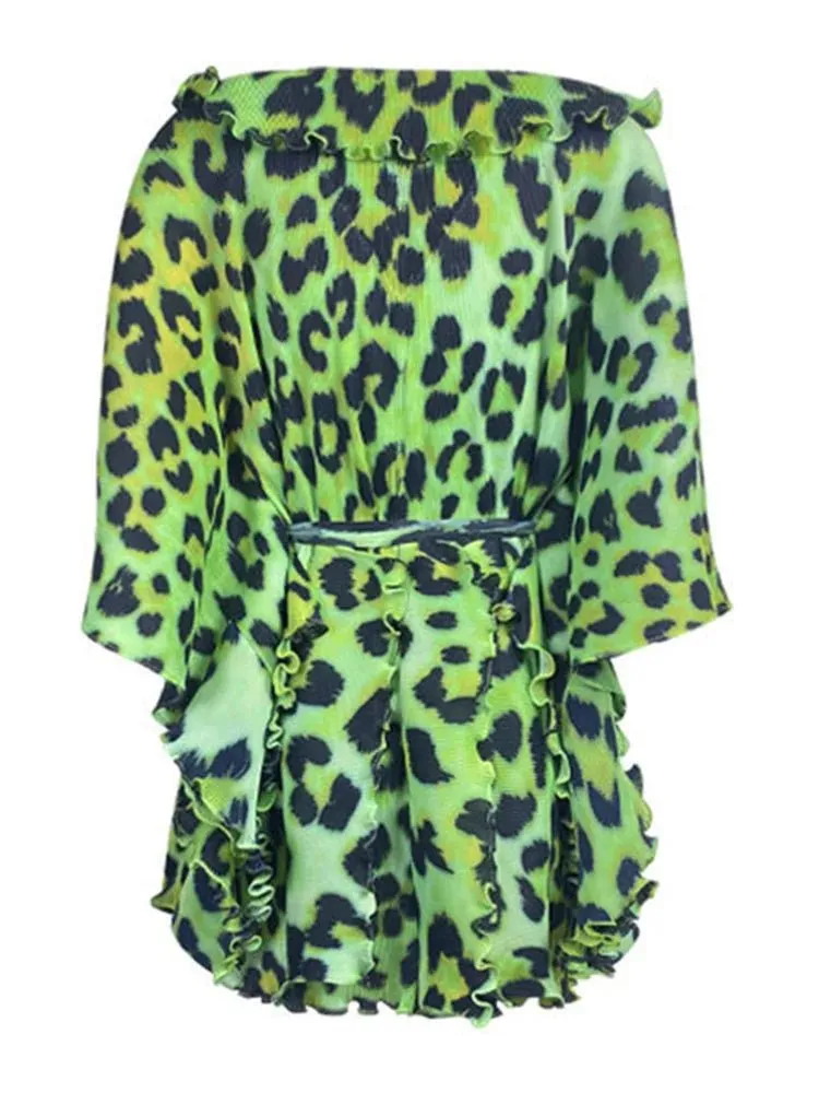 Pre Order:  Green Leopard Tie-Up Short Dress