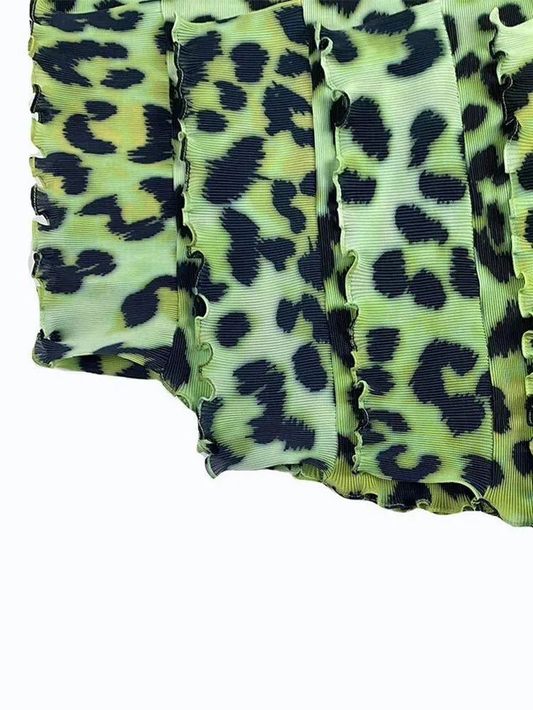 Pre Order:  Green Leopard Tie-Up Short Dress