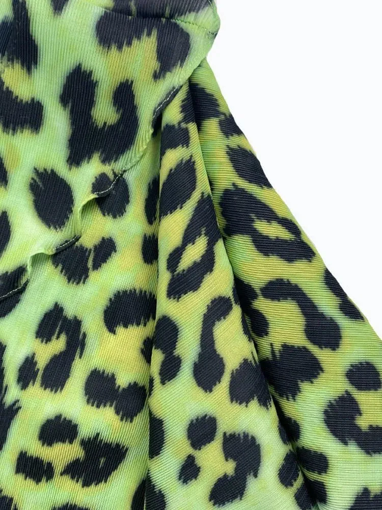 Pre Order:  Green Leopard Tie-Up Short Dress