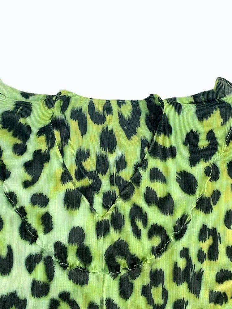 Pre Order:  Green Leopard Tie-Up Short Dress