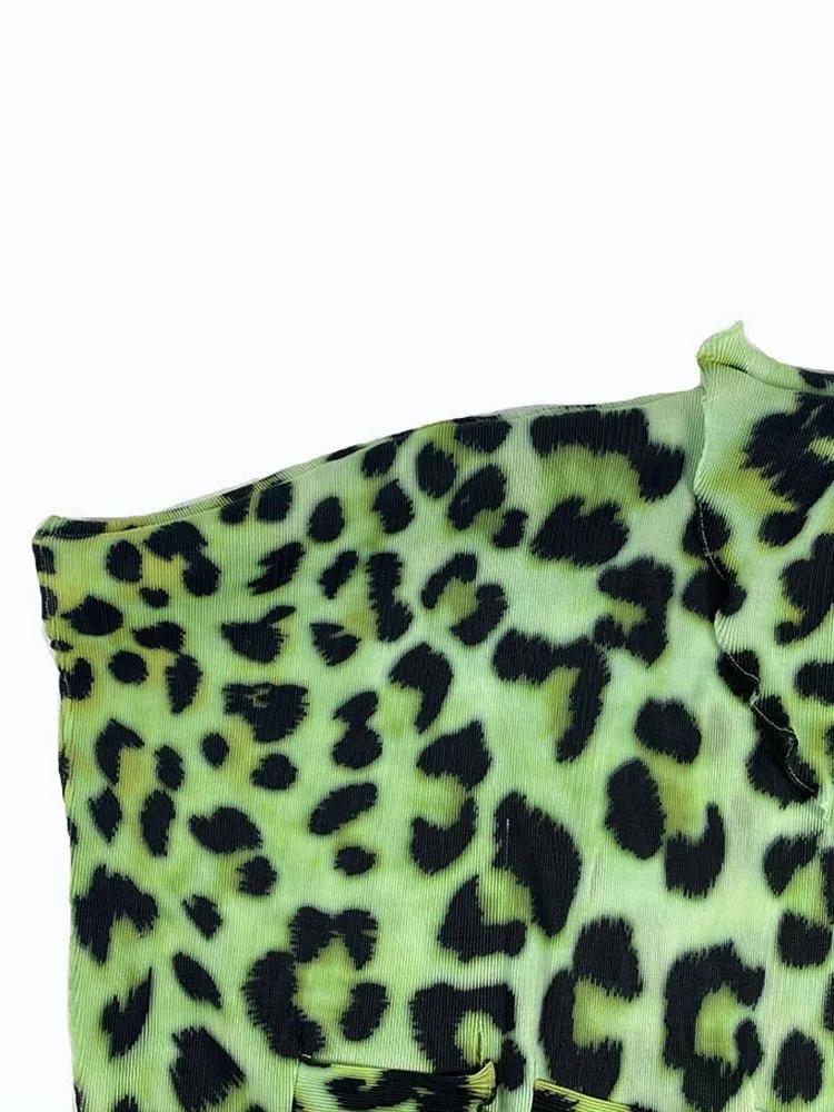 Pre Order:  Green Leopard Tie-Up Short Dress