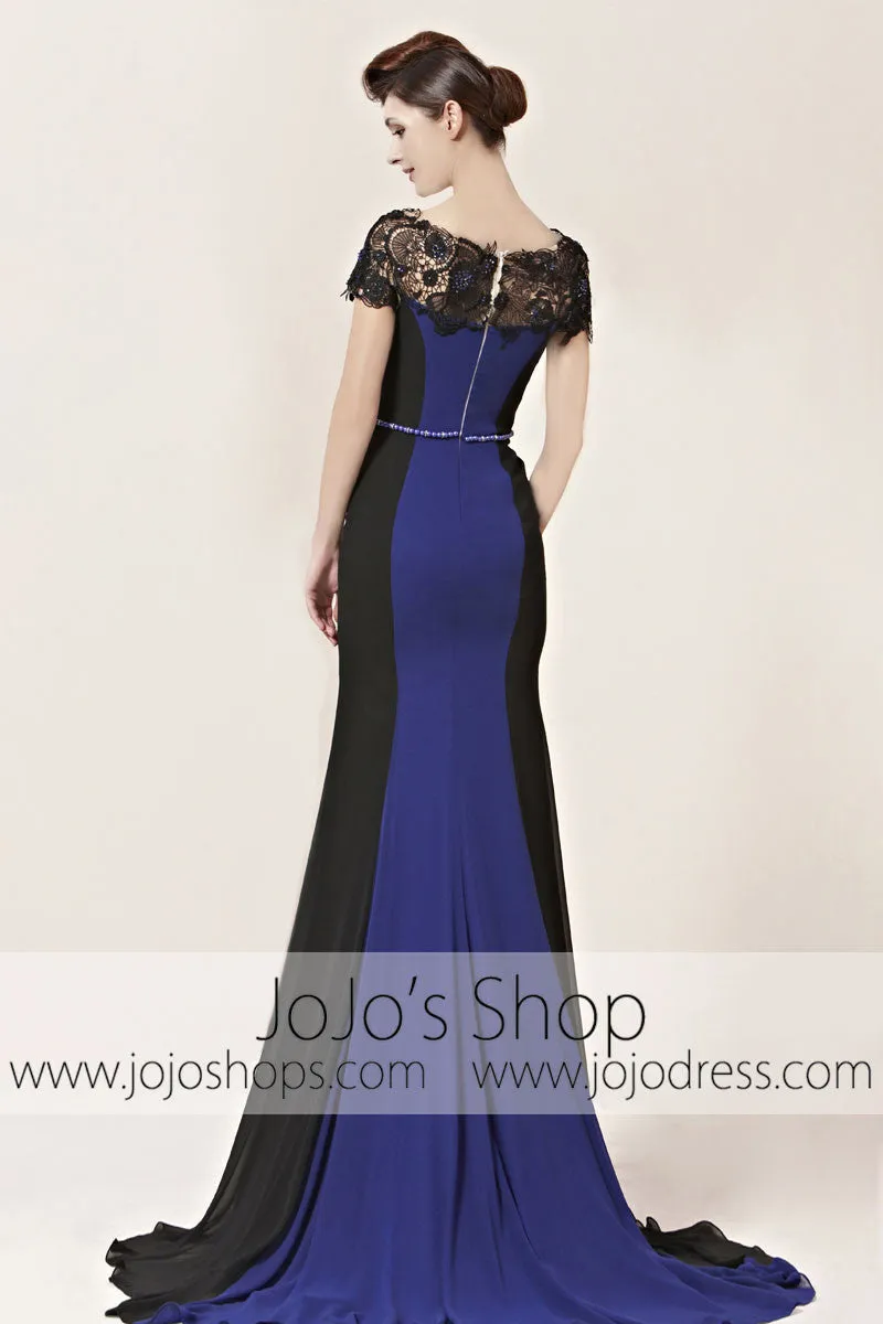 Purple Modest Lace Sleek Black Tie Formal Evening Cocktail Dress CX830016