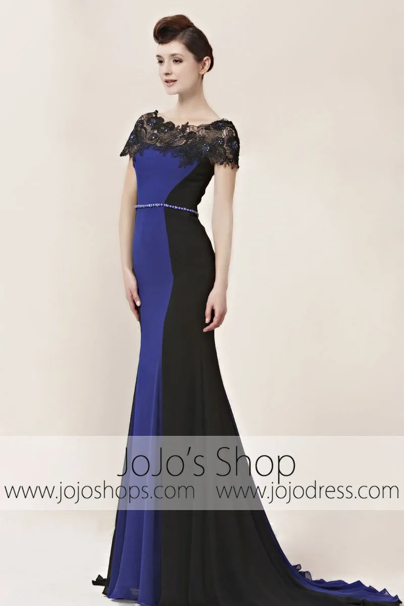 Purple Modest Lace Sleek Black Tie Formal Evening Cocktail Dress CX830016