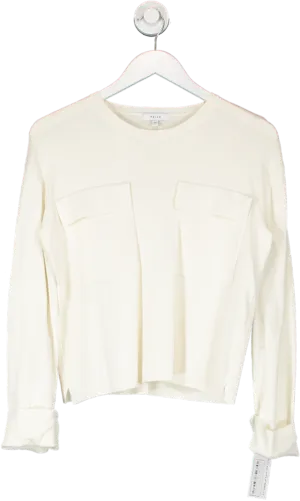 REISS Cream Tilly Knitted Twin Pocket Top UK XS