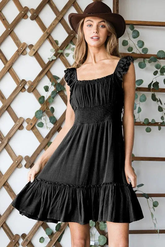 Ruched waist ruffled sleeveless dress *Online Only*