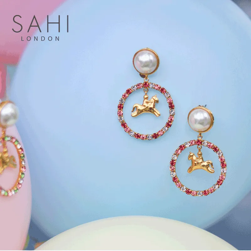 Sahi White Pearl Zircon Stones Crystal Hoop Earring