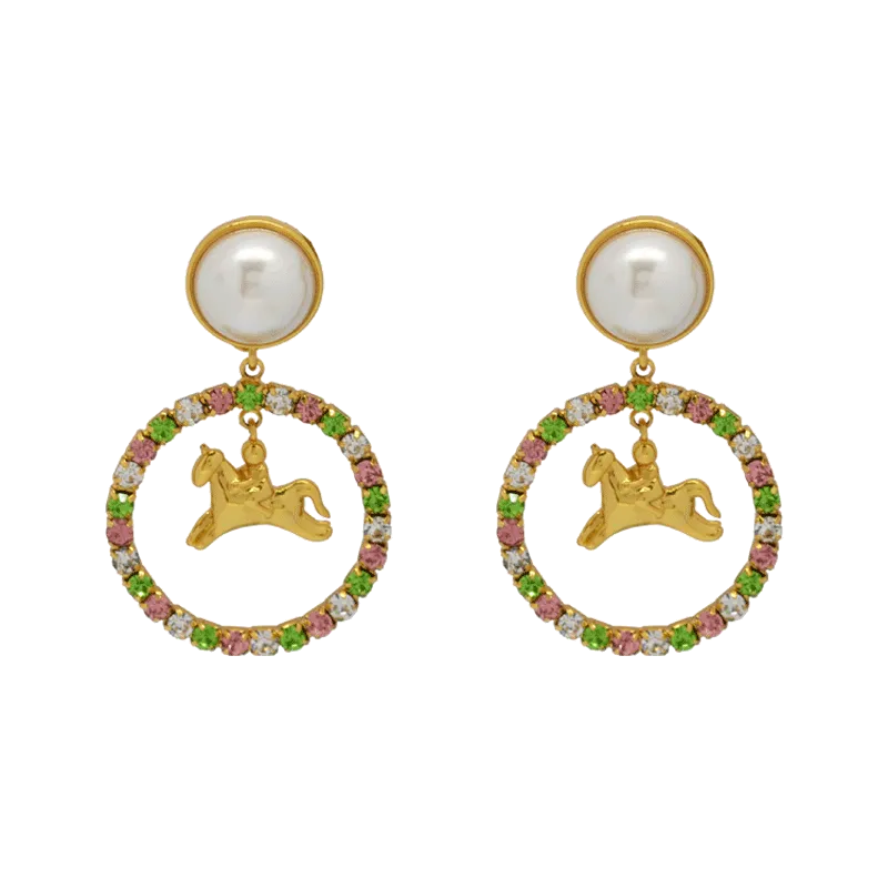 Sahi White Pearl Zircon Stones Crystal Hoop Earring