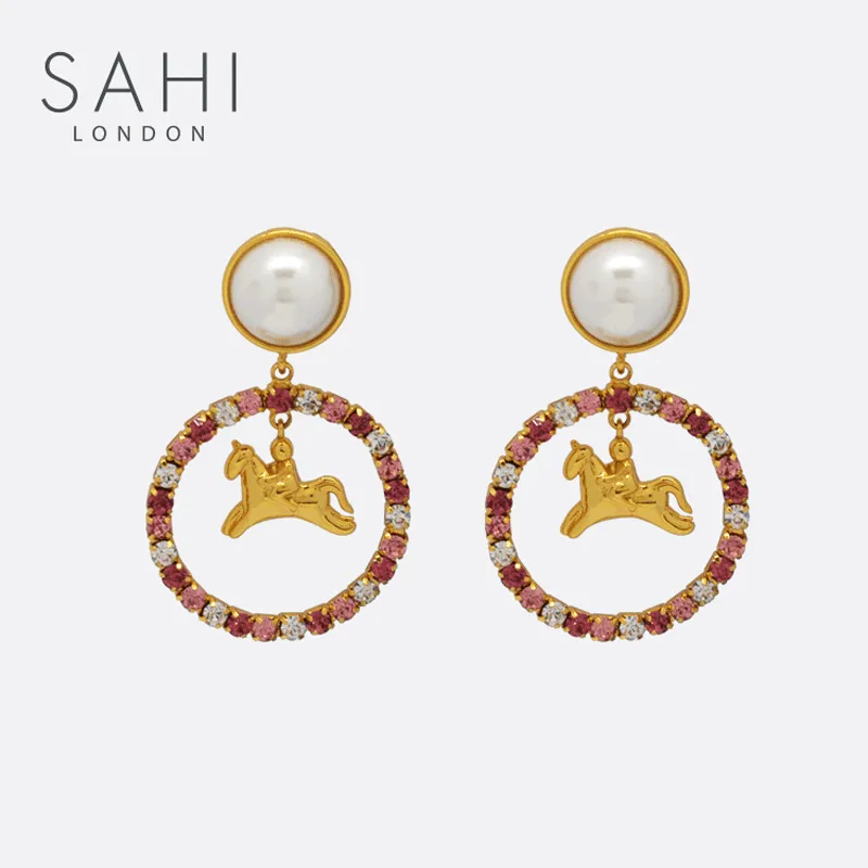 Sahi White Pearl Zircon Stones Crystal Hoop Earring