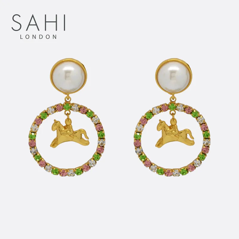 Sahi White Pearl Zircon Stones Crystal Hoop Earring