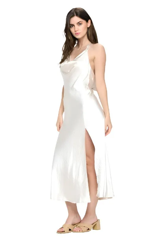 Satin Draped Halter Neck Dress