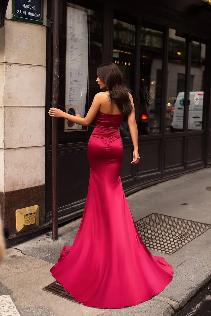 Sexy V-Neck Sleeveless Mermaid Sweep Train Prom Gown | Burgundy Long Zipper Evening Dress BC1583