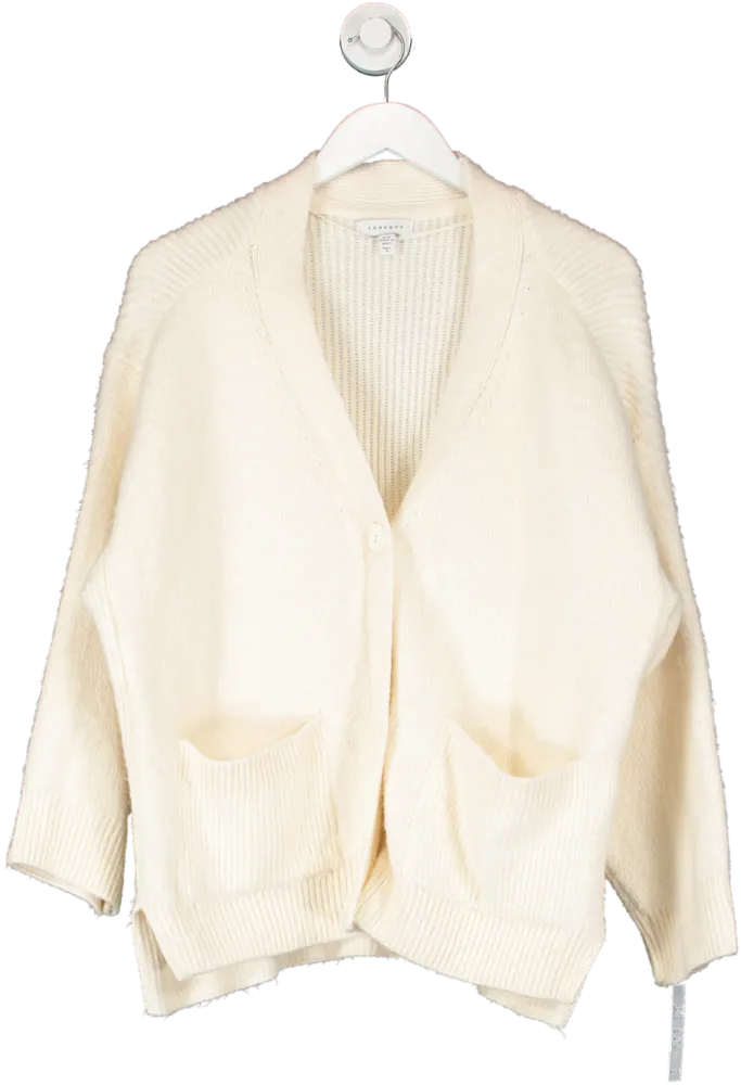 Topshop Cream Fuzzy Knit Boyfriend Cardigan UK XS