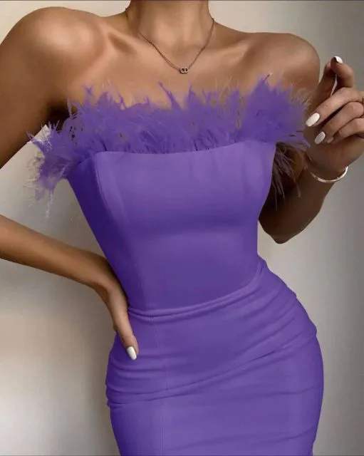 Trendy Bandage Strapless Feather Dress