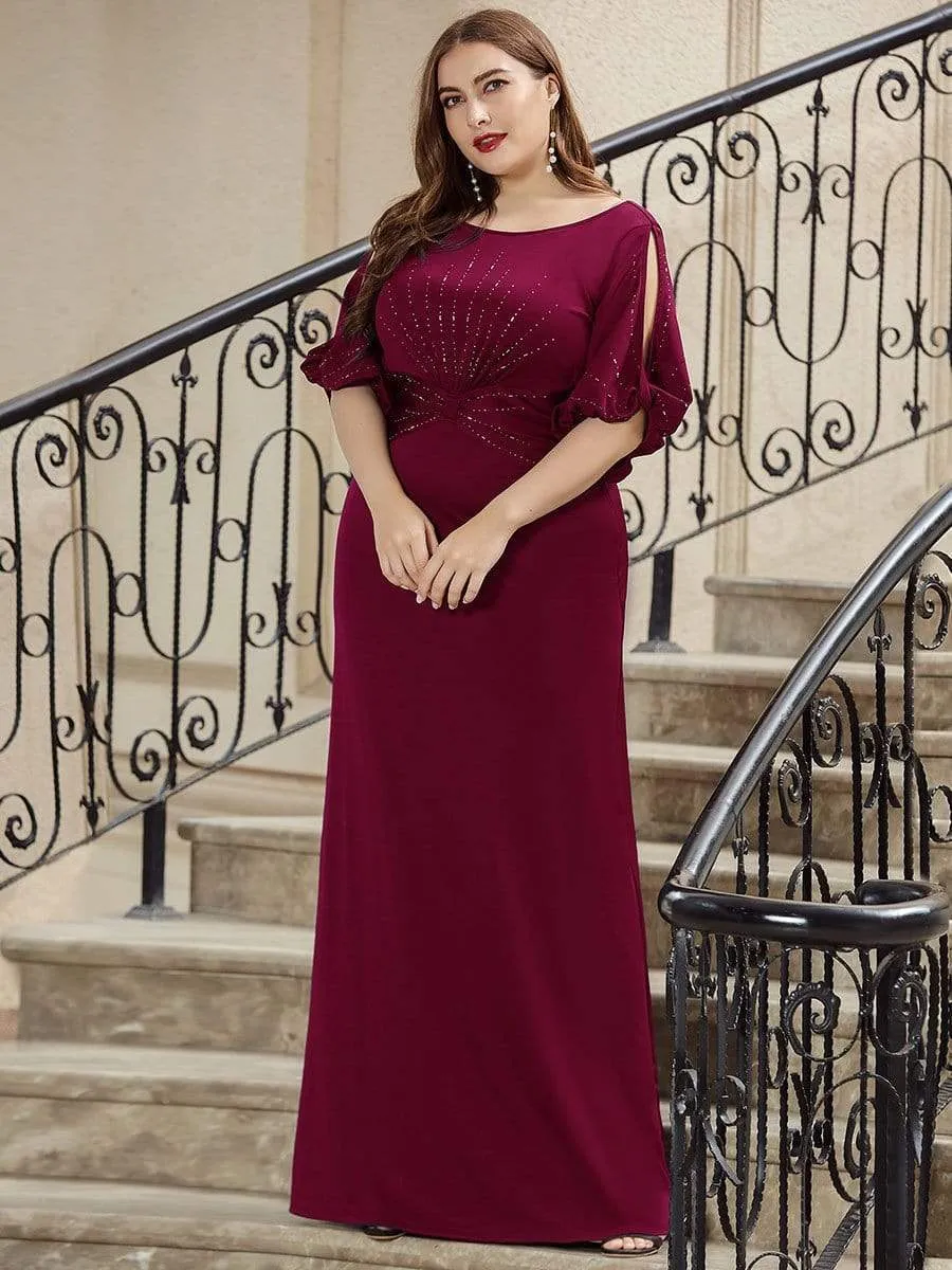 Trendy Round Neck Long Mermaid Evening Dress with Sleeves