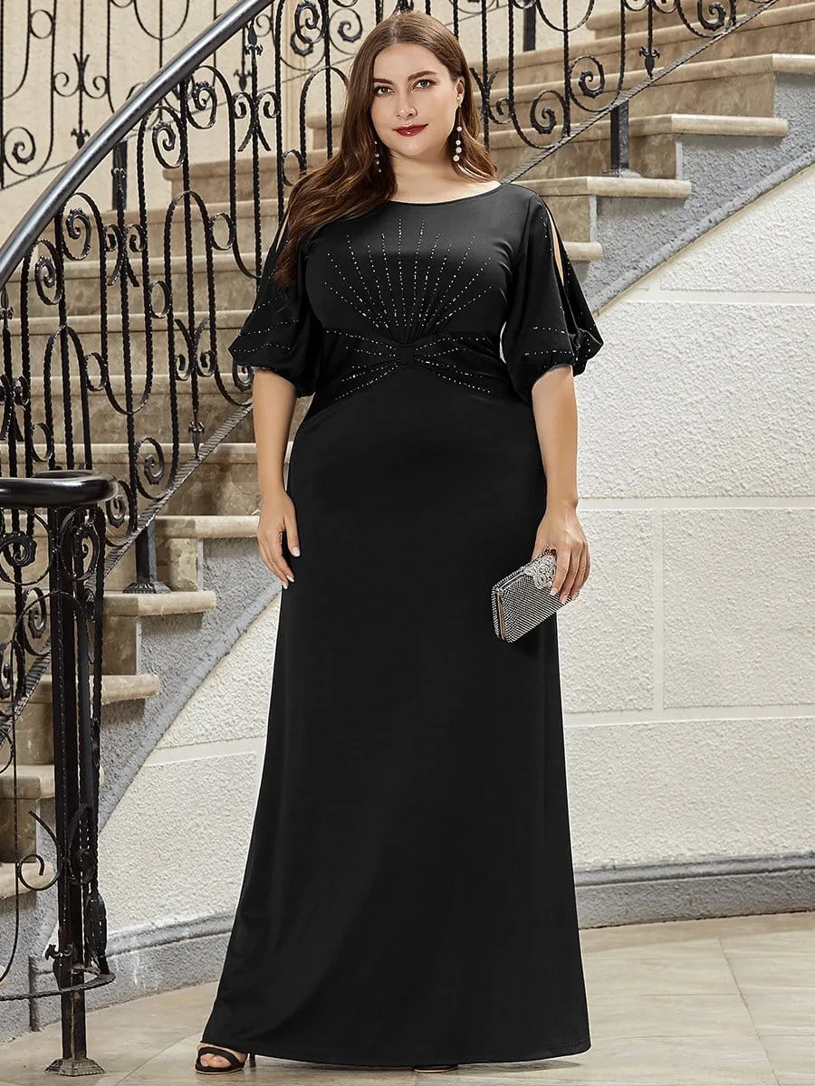 Trendy Round Neck Long Mermaid Evening Dress with Sleeves