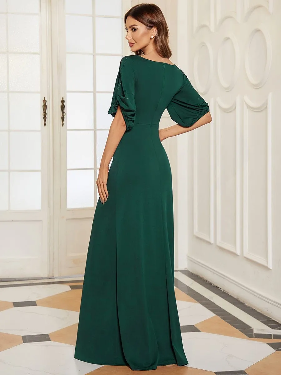 Trendy Round Neck Long Mermaid Evening Dress with Sleeves