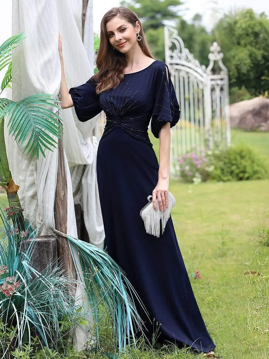 Trendy Round Neck Long Mermaid Evening Dress with Sleeves