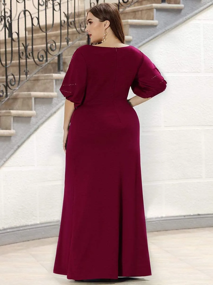 Trendy Round Neck Long Mermaid Evening Dress with Sleeves