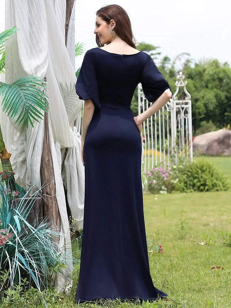 Trendy Round Neck Long Mermaid Evening Dress with Sleeves